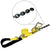 VULCAN 1-Ply Flexible Axle Tie Down Combo Strap with Chain Tail Ratchet - 2 Inch x 114 Inch - Classic Yellow - 3,300 Pound Safe Working Load