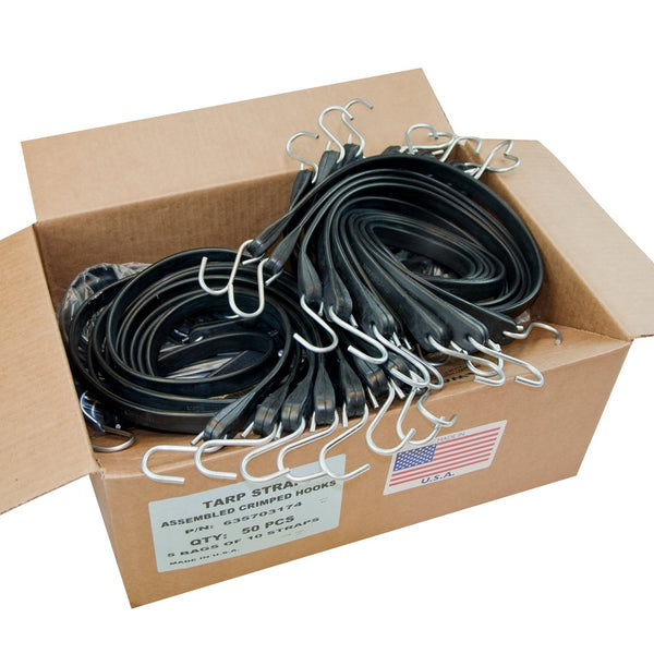 USA Tarp Straps with Crimped Hooks - 21 Inch - Box of 50