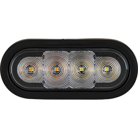 6 Inch Oval Recessed LED Strobe with Quad Flash - Half Amber - Half Clear Leds