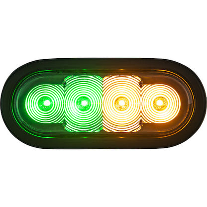 6 Inch Oval Recessed LED Strobe with Quad Flash - Half Amber - Half Green Leds