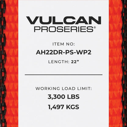 VULCAN Car Tie Down Axle Strap with Wear Pad - 3-Ply Stiff - 2 Inch x 22 Inch - 3,300 Pound Safe Working Load