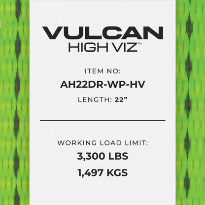 Scratch And Dent VULCAN Car Tie Down Axle Strap with Wear Pad - 2 Inch x 22 Inch, 4 Pack - High-Viz - 3,300 Pound Safe Working Load