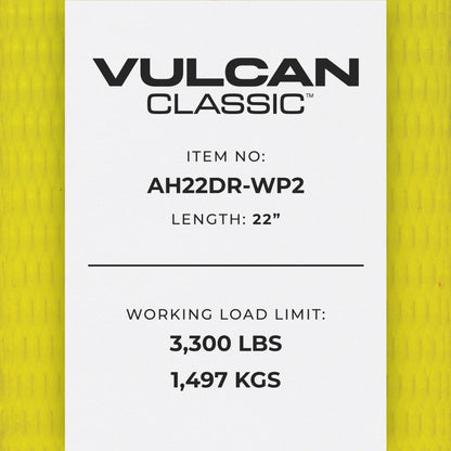 VULCAN Car Tie Down Axle Strap with Wear Pad - 3-Ply Stiff - 2 Inch x 22 Inch - 3,300 Pound Safe Working Load