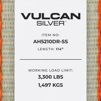 VULCAN Axle Tie Down Combo Strap with Snap Hook Ratchet - 2 Inch x 114 Inch - 4 Pack - Silver Series - 3,300 Pound Safe Working Load