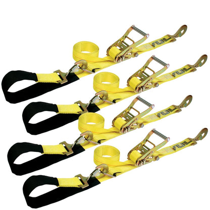 VULCAN 1-Ply Flexible Axle Tie Down Combo Strap with Snap Hook Ratchet - 2 Inch x 114 Inch, 4 Pack - 3,300 Pound Safe Working Load