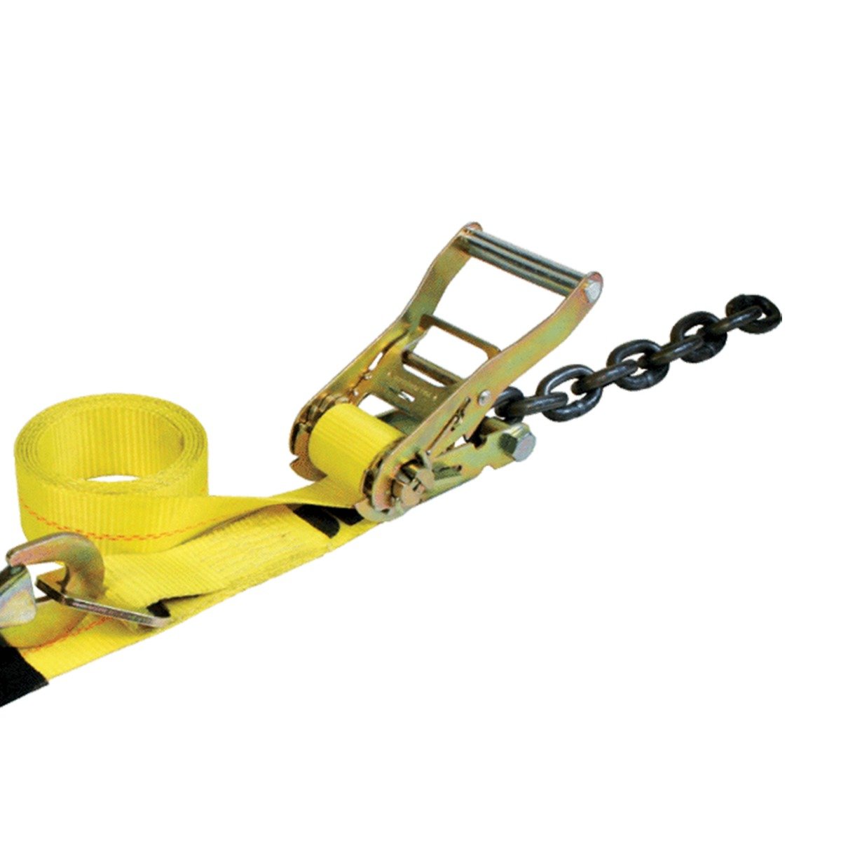 VULCAN Axle Tie Down Combo Strap - Chain Tail Ratchet - 2 x 114 Inch - 4 Pack - Classic Yellow - 3,300 Pound Safe Working Load