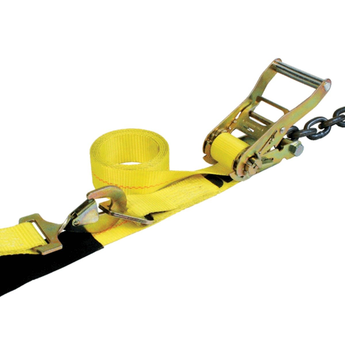 VULCAN Axle Tie Down Combo Strap - Chain Tail Ratchet - 2 x 114 Inch - 4 Pack - Classic Yellow - 3,300 Pound Safe Working Load