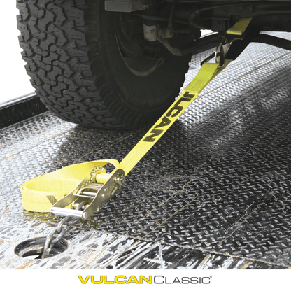 VULCAN Axle Tie Down Combo Strap - Chain Tail Ratchet - 2 x 114 Inch - 4 Pack - Classic Yellow - 3,300 Pound Safe Working Load