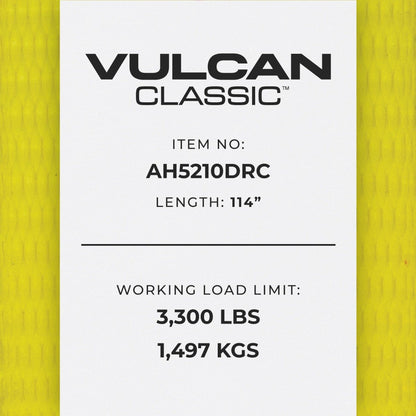 VULCAN Axle Tie Down Combo Strap - Chain Tail Ratchet - 2 x 114 Inch - 4 Pack - Classic Yellow - 3,300 Pound Safe Working Load