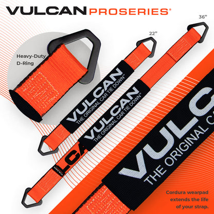 VULCAN Ultimate Axle Tie Down Kits - Include (2) 22 Inch Axle Straps, (2) 36 Inch Axle Straps, (2) 96 Inch Snap Hook Ratchet Straps, and (2) 112 Inch Axle Tie Down Combination Straps