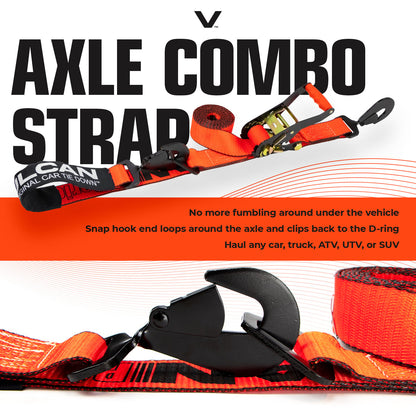 VULCAN Ultimate Axle Tie Down Kits - Include (2) 22 Inch Axle Straps, (2) 36 Inch Axle Straps, (2) 96 Inch Snap Hook Ratchet Straps, and (2) 112 Inch Axle Tie Down Combination Straps