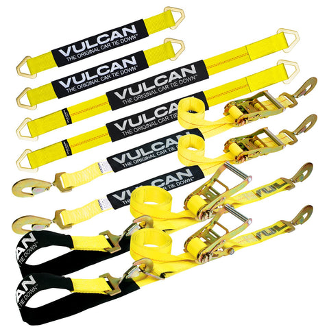 VULCAN Ultimate Axle Tie Down Kits - Include (2) 22 Inch Axle Straps, (2) 36 Inch Axle Straps, (2) 96 Inch Snap Hook Ratchet Straps, and (2) 112 Inch Axle Tie Down Combination Straps