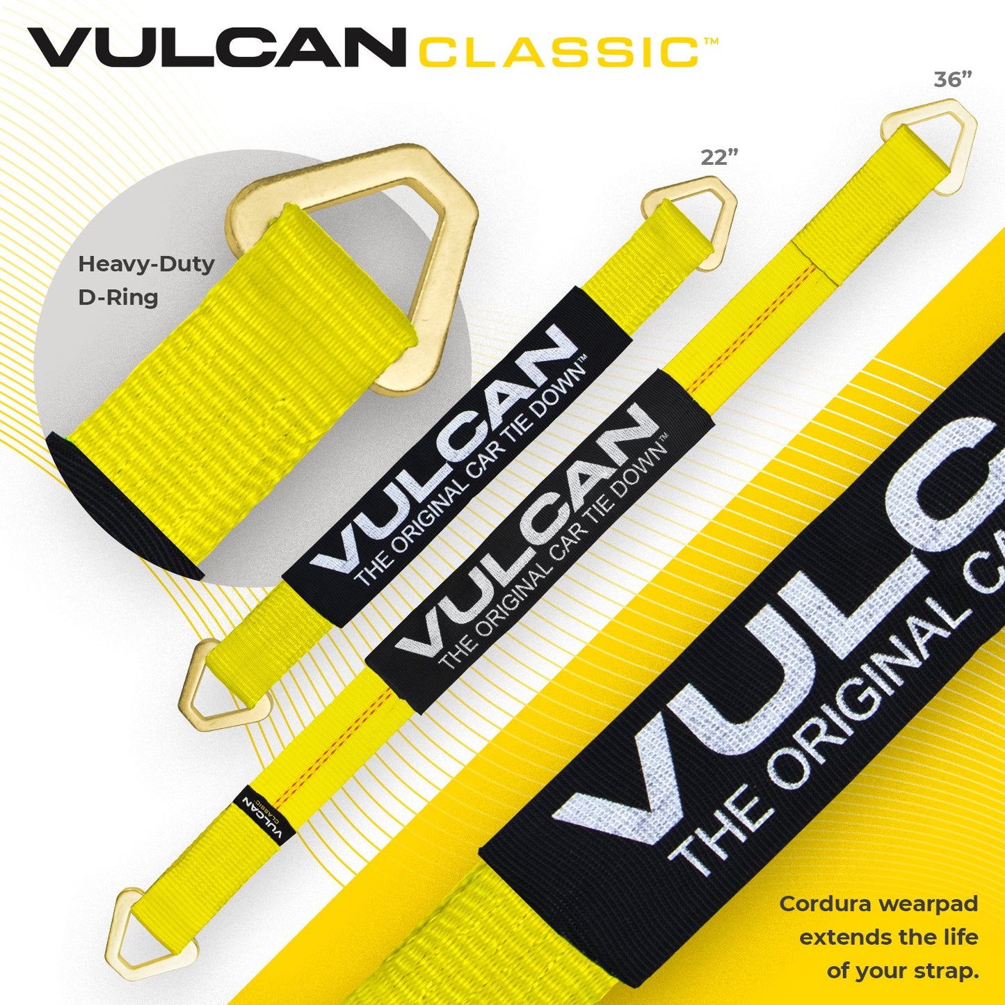 VULCAN Ultimate Axle Tie Down Kits - Include (2) 22 Inch Axle Straps, (2) 36 Inch Axle Straps, (2) 96 Inch Snap Hook Ratchet Straps, and (2) 112 Inch Axle Tie Down Combination Straps