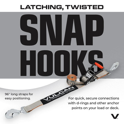 VULCAN Complete Axle Strap Tie Down Kits with Snap Hook Ratchet Straps - Include (4) 22 Inch Axle Straps, (4) 36 Inch Axle Straps, and (4) 8' Snap Hook Ratchet Straps