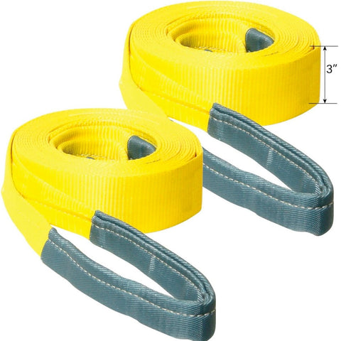 VULCAN Tow Strap with Reinforced Eyes - Standard Duty - 3 Inch x 20 Foot - 2 Pack - 7,500 Pound Towing Capacity