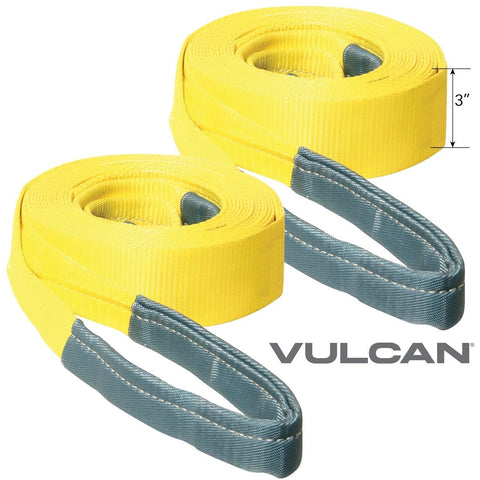 VULCAN Tow Strap with Reinforced Eyes - Standard Duty - 3 Inch x 30 Foot - 2 Pack - 7,500 Pound Towing Capacity