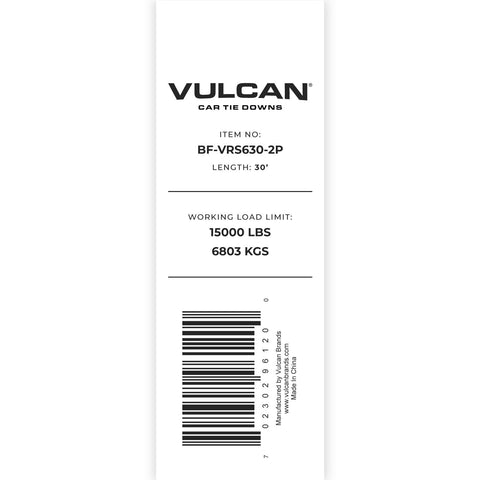 VULCAN Tow Strap with Reinforced Eyes - Heavy Duty - 6 Inch x 30 Foot - 2 Pack - 15,000 Pound Towing Capacity