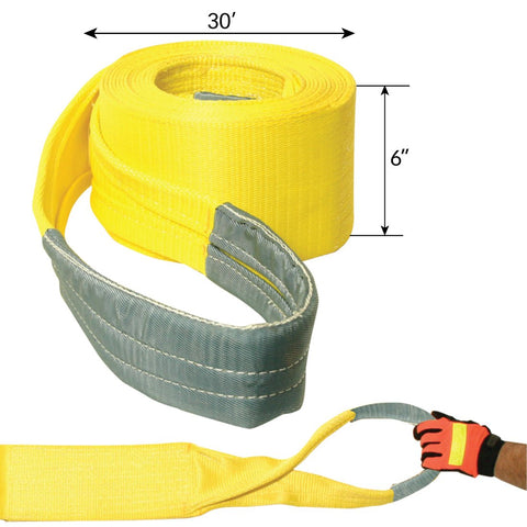 VULCAN Tow Strap with Reinforced Eyes - Heavy Duty - 6 Inch x 30 Foot - 15,000 Pound Towing Capacity