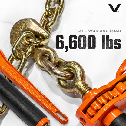 VULCAN Chain and Load Binder Kit - (2) Grade 70 3/8 Inch x 20 Foot Chains And (2) Folding Handle Load Binders - 4,700 Pound Safe Working Load