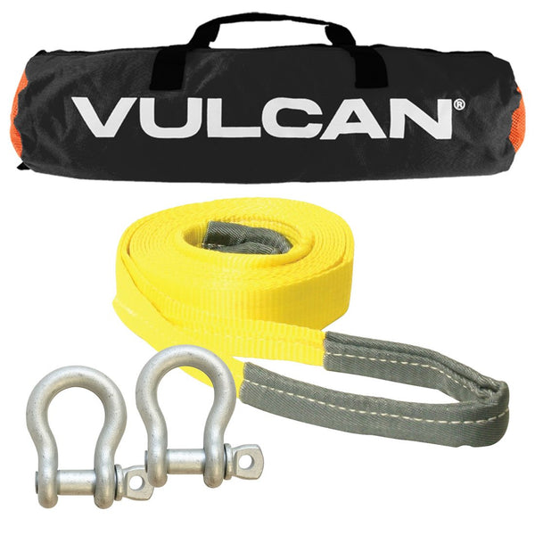 VULCAN Medium Duty Tow Kit - Includes 2 Inch x 20 Foot Tow Strap, 2 Screw Pin Shackles, and Storage Bag - 4,400 Pound Towing Capacity