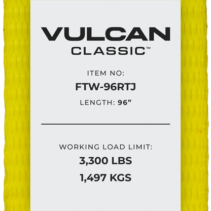 VULCAN Car Tie Down Replacement Strap with RTJ Hook Cluster - 3,300 Pound Safe Working Load