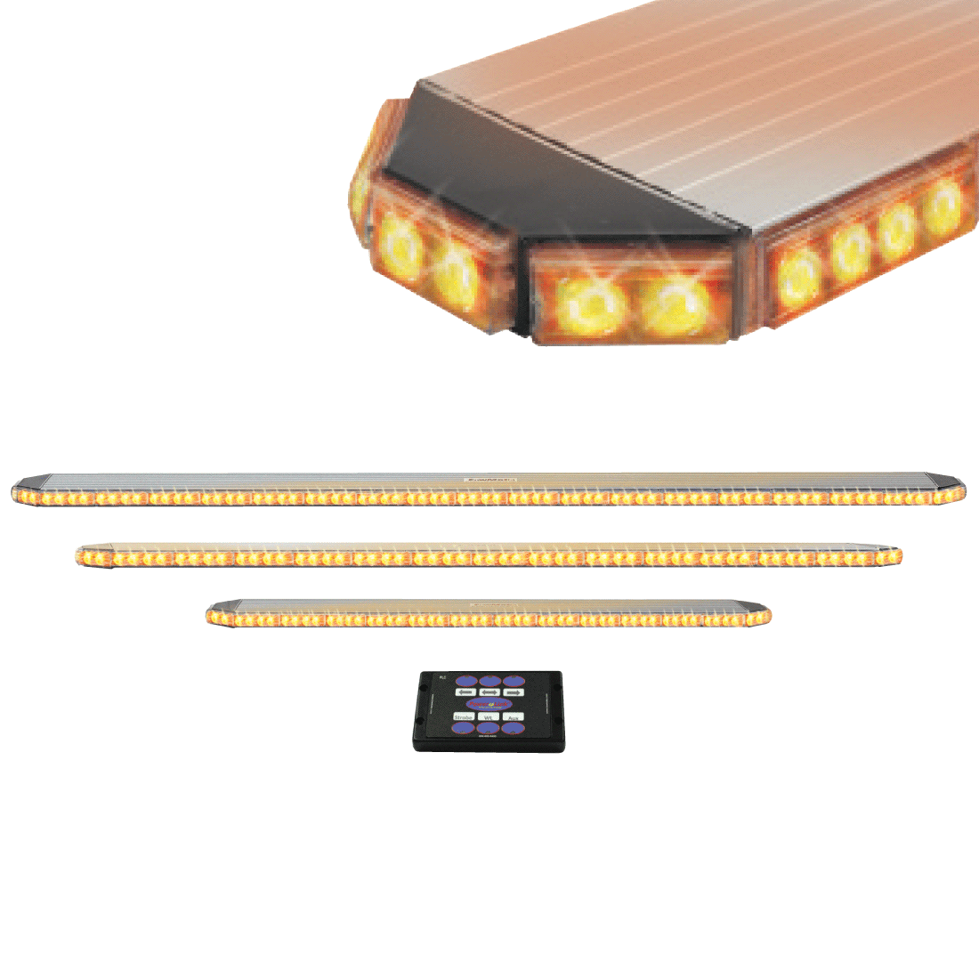 57 Inch Power-Link LED Warning Bar - Amber - 82 Strobe/Arrow LEDs - 2 STT - 3 LED Work Lights