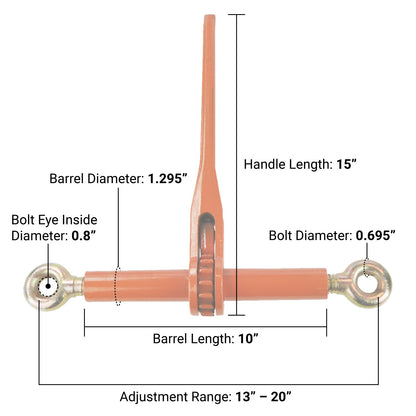VULCAN Compactor Ratcheting Turnbuckle - Ratchet Style Load Binder with Two Heavy Duty Eye Bolts - No Hooks - 7,100 Pound Safe Working Load