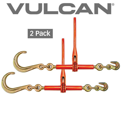 VULCAN Ratchet Binder with Towing J Hook - 2 Pack - 5,400 Pound Safe Working Load (Works with 5/16 Inch or 3/8 Inch Chain)