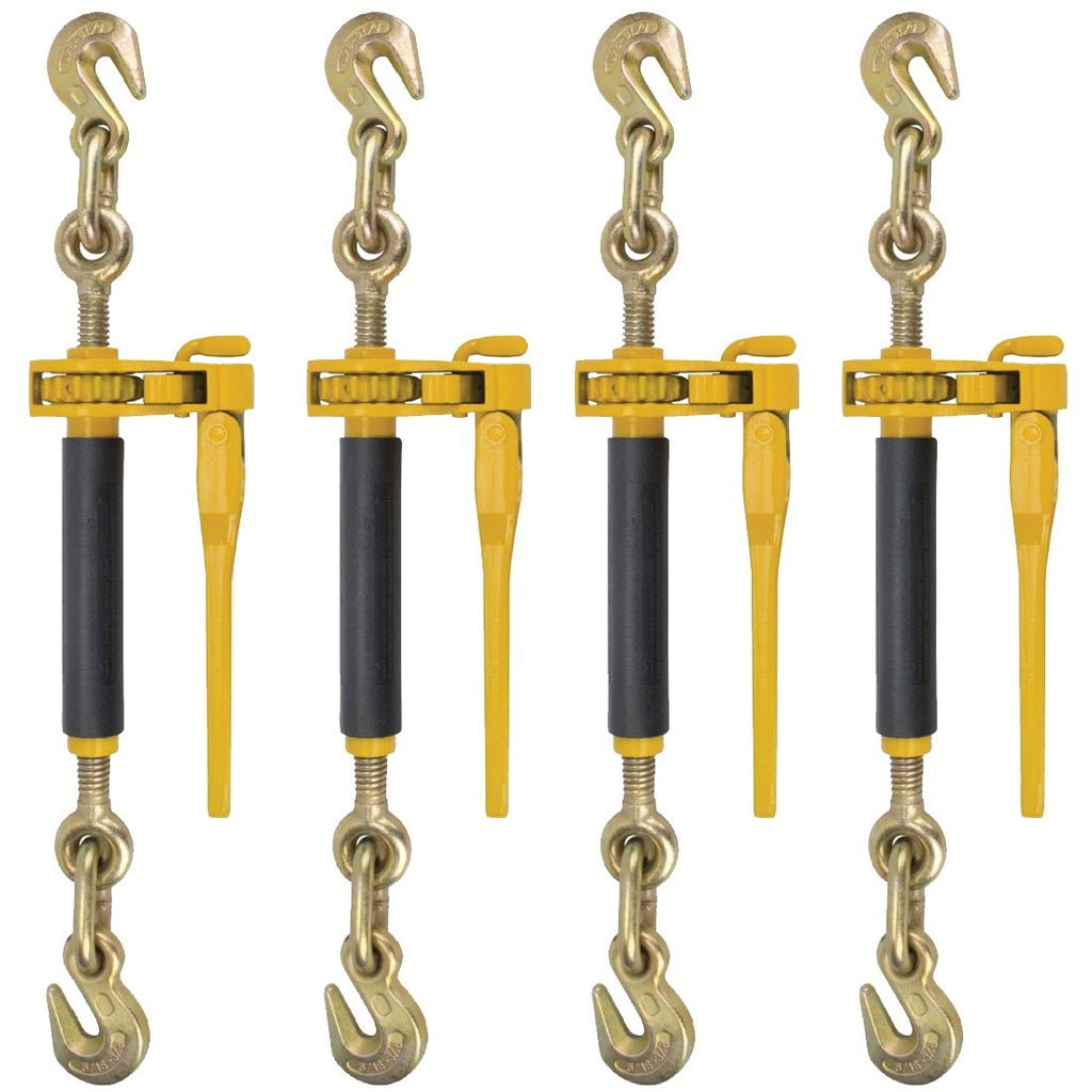 Peerless Ratchet Style Folding Handle Load Binder with 2 Grab Hooks - 7,100 Lbs. Safe Working Load (For 5/16'' Grade 70 - 3/8'' Grade 70 or 3/8'' Grade 80 Chain - Pack of 4)