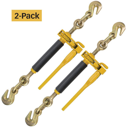 Peerless Ratchet Style Folding Handle Load Binder with 2 Grab Hooks - 18,100 Lbs. Safe Working Load (For 1/2'' Grade 100 or 5/8'' Grade 80 Chain - Pack of 2)