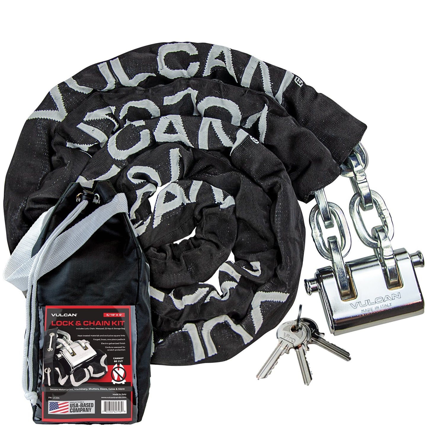 VULCAN Premium Case-Hardened Security Chain And Lock Kits, Nearly Impossible To Defeat, Cannot Be Cut With Bolt Cutters Or Hand Tools - Lifetime Guarantee