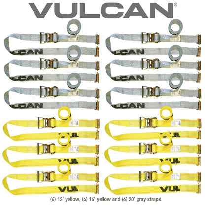 VULCAN Logistic Strap - Ratchet Style E Track Interior Van - 12 Piece Combo Pack - 1,333 Pound Safe Working Load