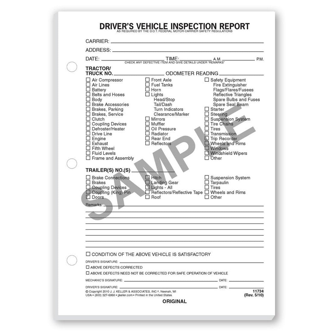 Loose Leaf Driver's Inspection Report