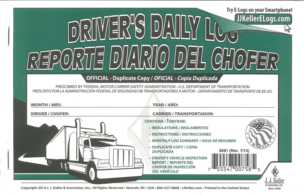 Bilingual Trucker's Daily Log Book - Single