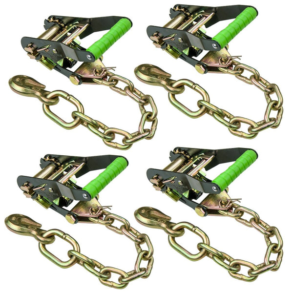 VULCAN Ratchet Buckle - Chain Anchor - 2 Inch Handle - High-Viz - 4 Pack - 3,300 Pound Safe Working Load