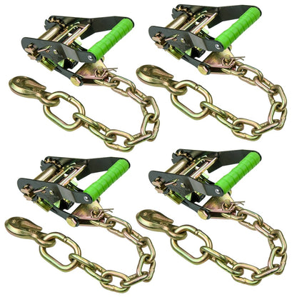 VULCAN Ratchet Buckle - 2 Inch Wide Handle - Chain Tail and Welded Grab Hook - 4 Pack - 3,300 Pound Safe Working Load