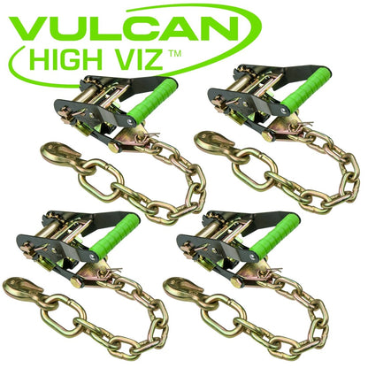 VULCAN Ratchet Buckle - Chain Anchor - 2 Inch Handle - High-Viz - 4 Pack - 3,300 Pound Safe Working Load