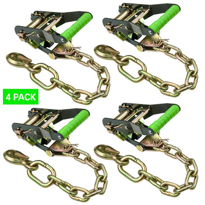 VULCAN Ratchet Buckle - Chain Anchor - 2 Inch Handle - High-Viz - 4 Pack - 3,300 Pound Safe Working Load