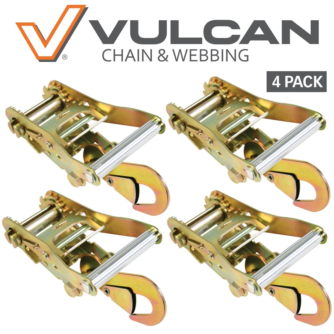 VULCAN Ratchet Strap Buckles - Snap Hooks - 4 Pack - 3,300 Pound Safe Working Load