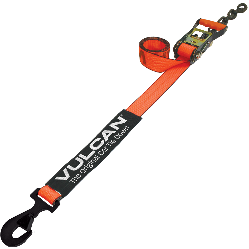 VULCAN Snap Hook Car Tie Down With Flat Chain Tail Ratchet  96 Inch - 3,300 Pound Safe Working Load