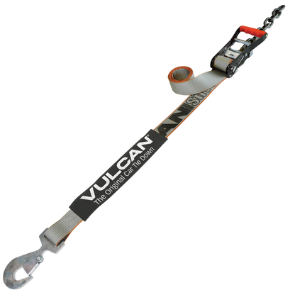 VULCAN Snap Hook Car Tie Down With Flat Chain Tail Ratchet  96 Inch - 3,300 Pound Safe Working Load