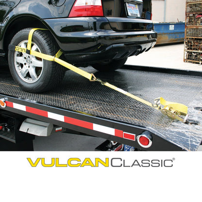 VULCAN Snap Hook Car Tie Down With Flat Chain Tail Ratchet  96 Inch - 3,300 Pound Safe Working Load