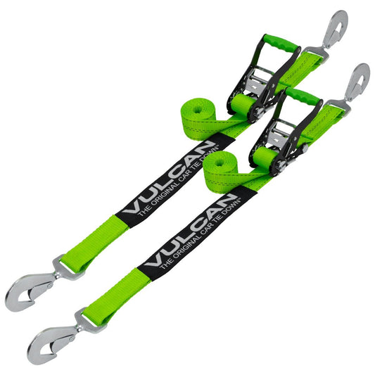 VULCAN Car Tie Down with Twisted Snap Hooks - 2 Inch x 96 Inch - 2 Pack - High-Viz - 3,300 Pound Safe Working Load