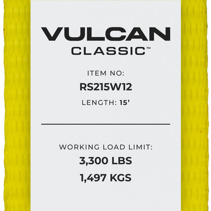 VULCAN Ratchet Straps with Wire J Hooks - 2 Inch x 15 Foot, 4 Pack - 3,300 Pound Safe Working Load