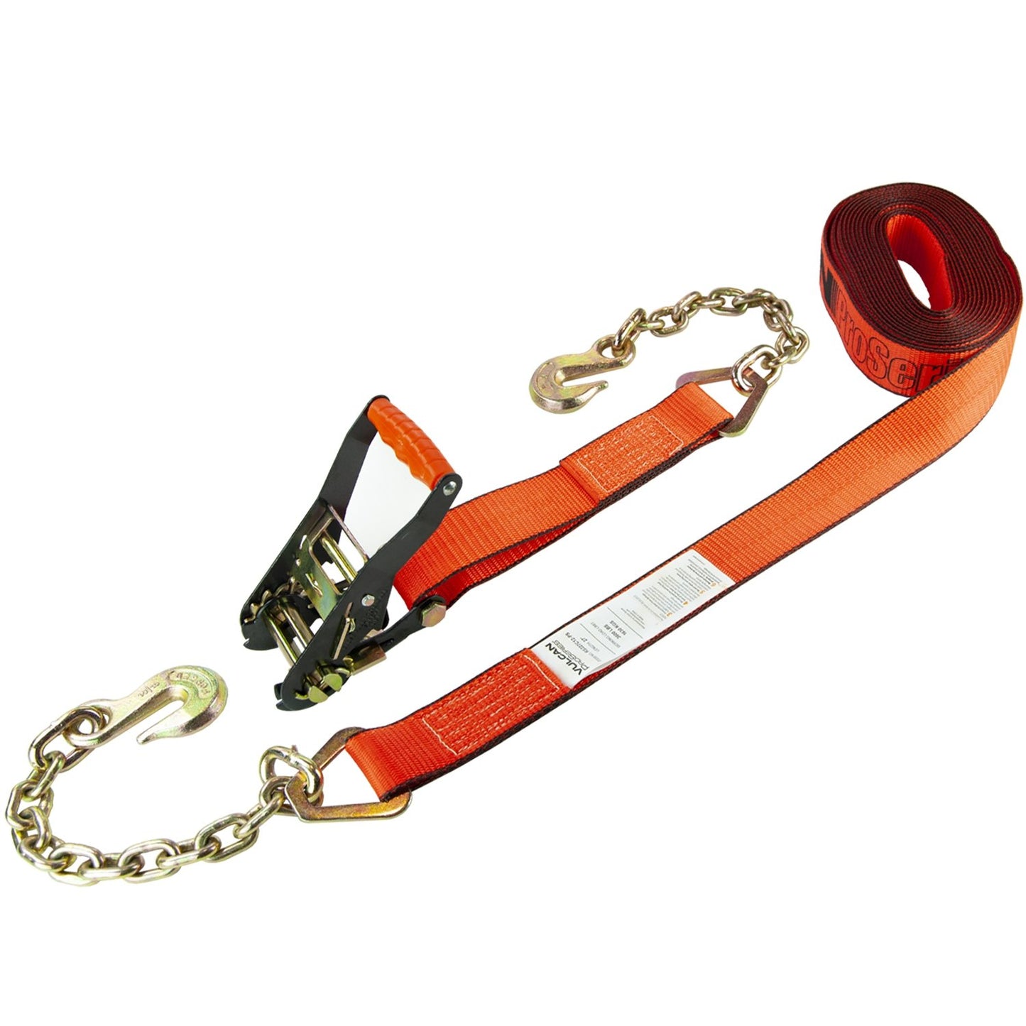 VULCAN Ratchet Strap with Chain Anchors - 2 Inch - 3,600 Pound Safe Working Load