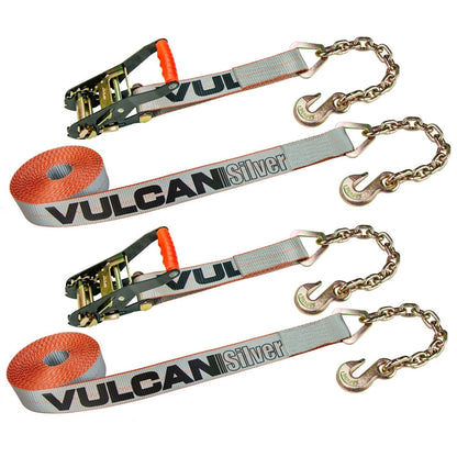 VULCAN Ratchet Strap with Chain Anchors - 2 Inch - 3,600 Pound Safe Working Load