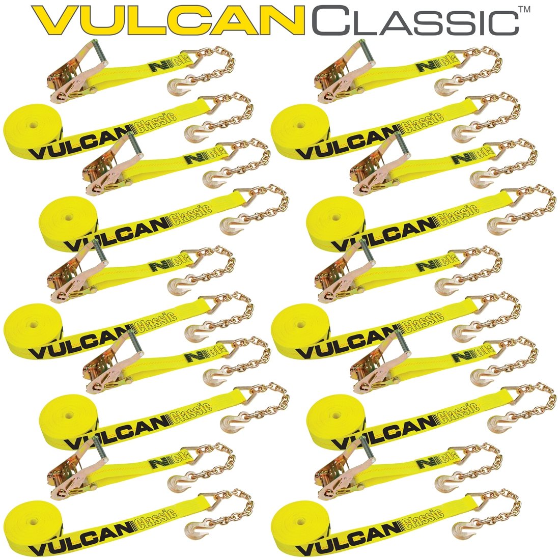 VULCAN Ratchet Strap with Chain Anchors - 2 Inch - 3,600 Pound Safe Working Load