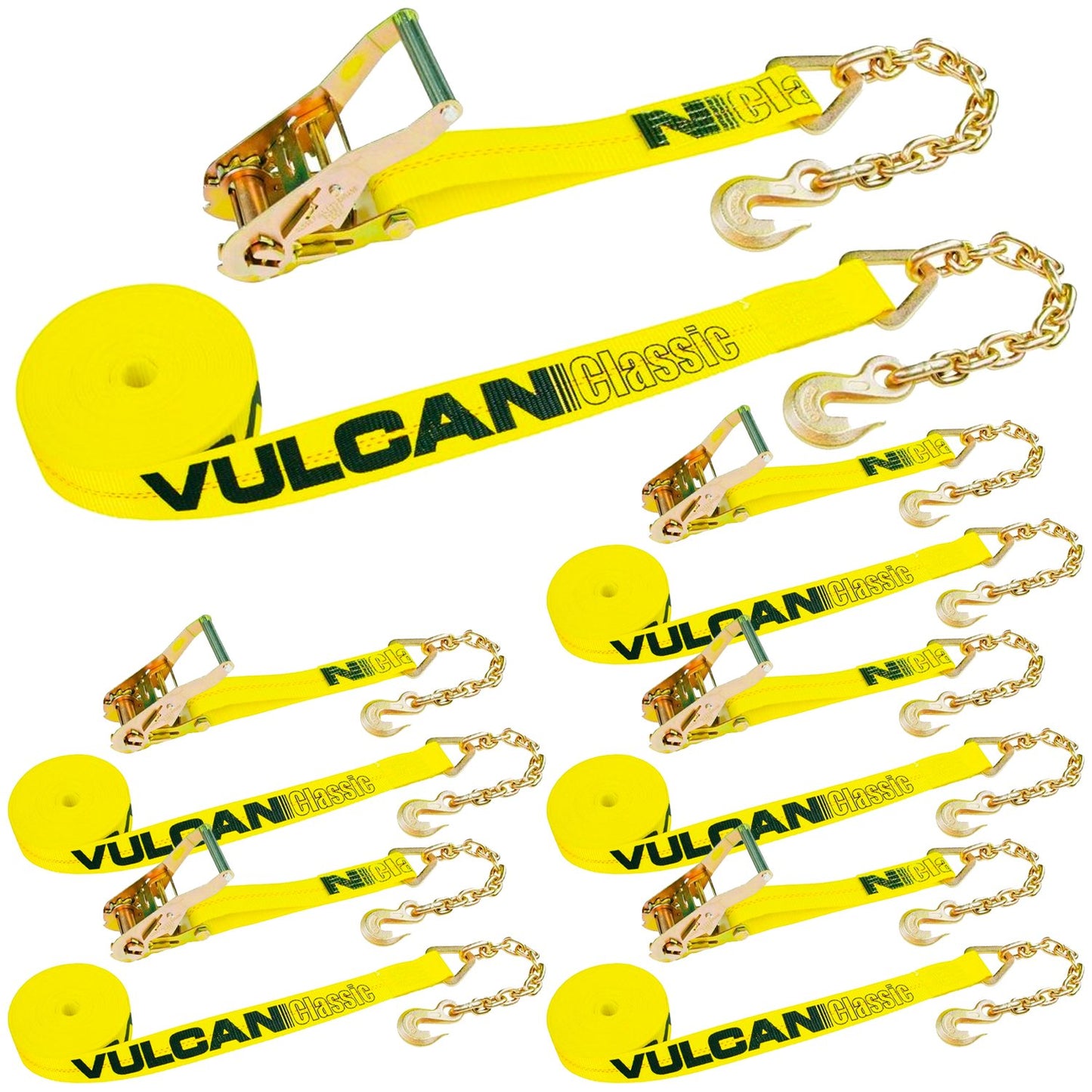 VULCAN Ratchet Strap with Chain Anchors - 2 Inch - 3,600 Pound Safe Working Load