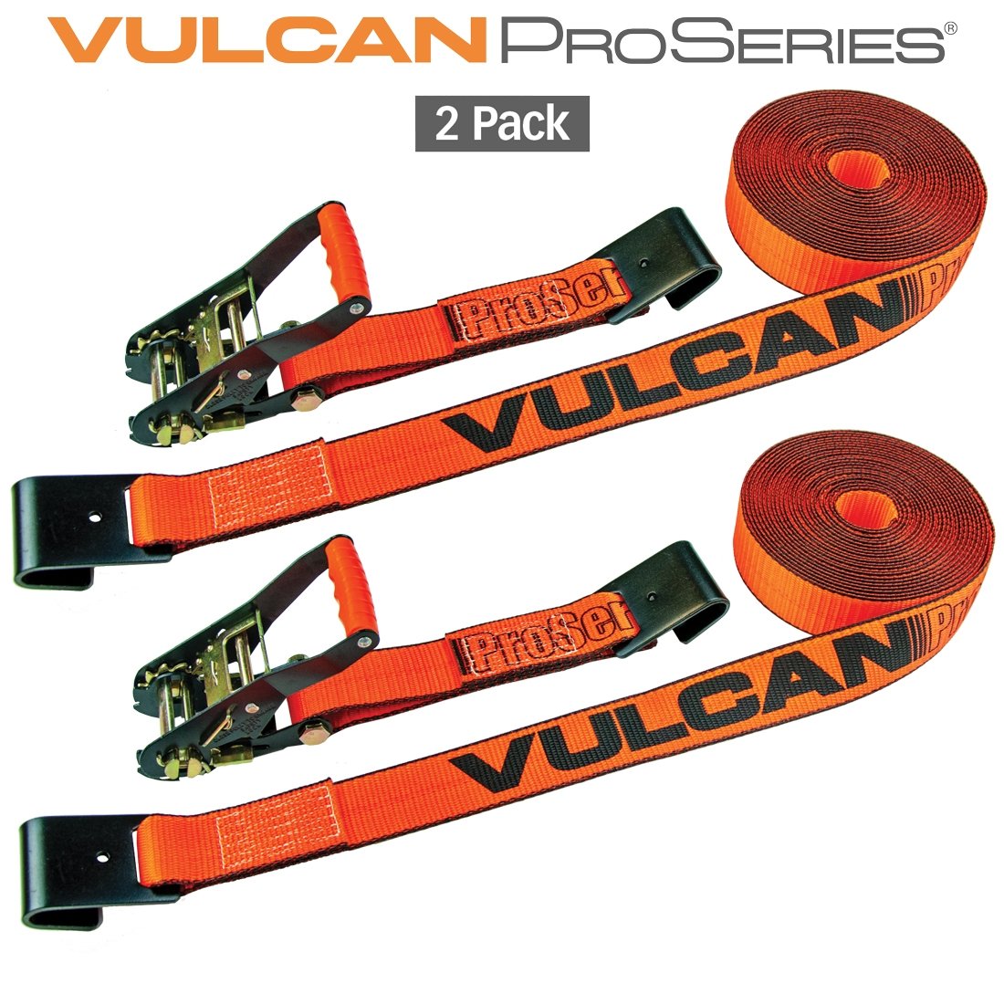 VULCAN Ratchet Strap with Flat Hooks - 2 Inch - 3,300 Pound Safe Working Load