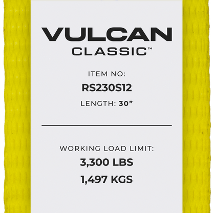 VULCAN Ratchet Strap with Snap Hooks - 2 Inch x 30 Foot - Classic Yellow - 3,300 Pound Safe Working Load